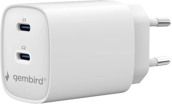 Încărcător universal Gembird 2× USB‑C PD 45 W alb
