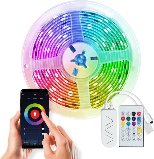 Bandă LED inteligentă Solight WiFi RGB 5 m cu adaptor și telecomandă