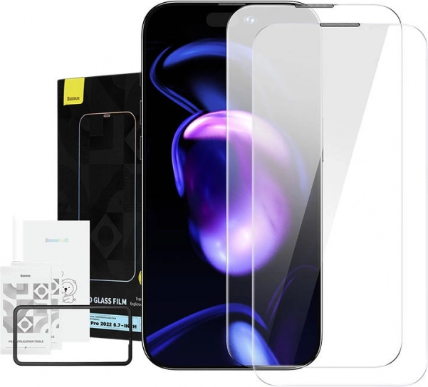 Baseus Crystal sticlă securizată rezistentă la praf 0,3 mm pentru iPhone 14/13/13 Pro – Dublu pachet