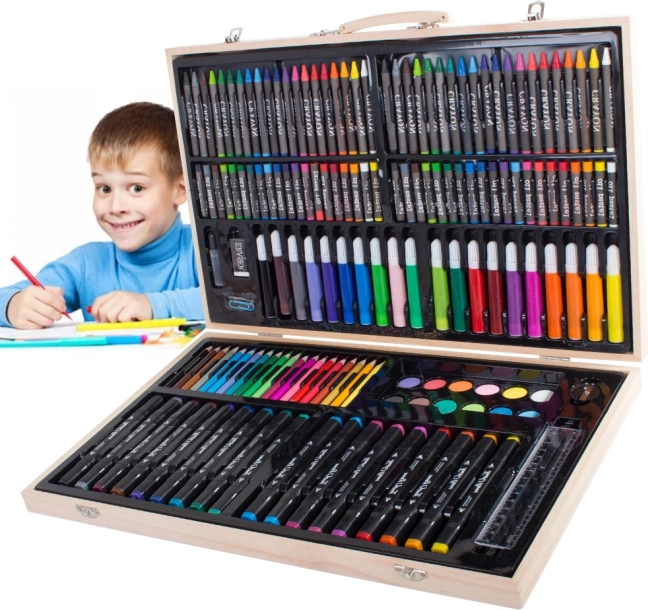 Set de desen artistic într-o cutie de lemn