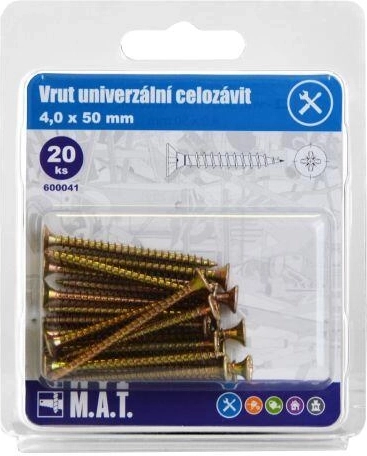 Șuruburi universale cu filet complet 4,0 × 50 mm, zincate, 20 buc