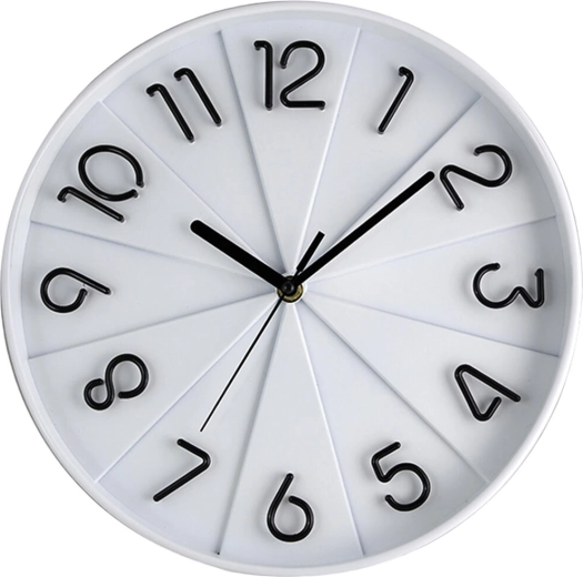 Ceas de perete 30 cm cu cadran 3D – alb, sticlă și metal