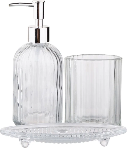 Set de baie 3 piese din sticlă transparentă