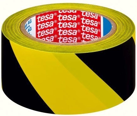 Bandă autoadezivă de avertizare 50 mm × 33 m galben‑negru TESA