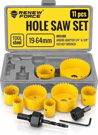 Renew Force set de carote (ferăstraie tip coroană) pentru lemn, 11 piese (19–64 mm)