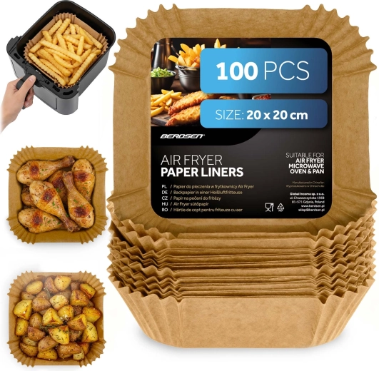 Inserții de hârtie pentru friteuza cu aer cald 20 × 20 cm – 100 bucăți