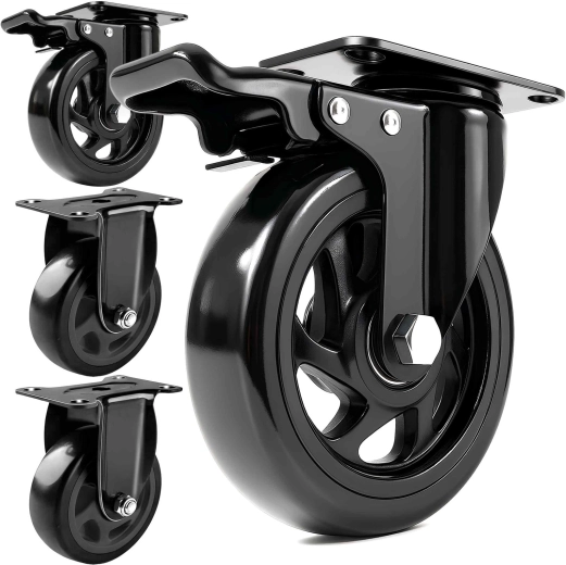 Set de roți pivotante din cauciuc 100 mm cu frână - 4 bucăți