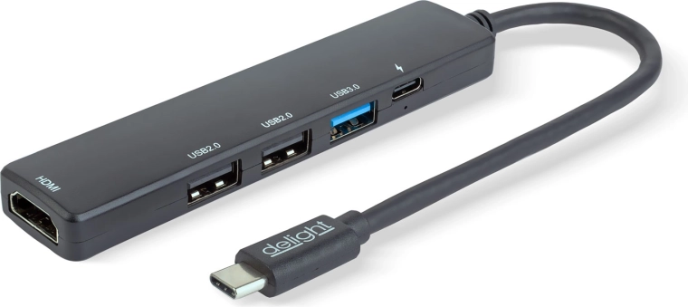 Hub USB-C multifuncțional cu HDMI, 3× USB-A și USB-C, 100 W, negru