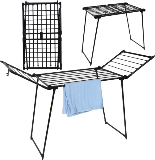 Uscător de rufe pliabil tip suport, negru, 16 m, 15 kg