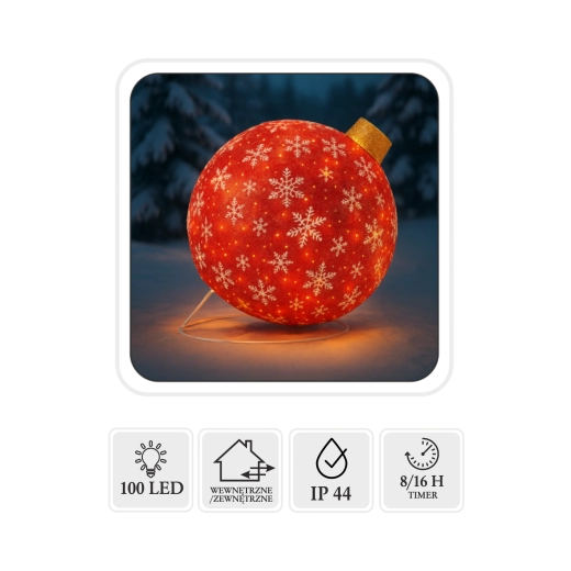 Decorațiune LED de Crăciun – glob roșu 60 cm, 100 LED, alb cald, interior/exterior