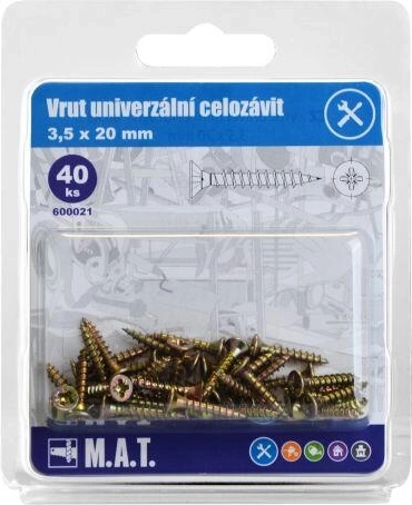 Șurub universal cu filet pe toată lungimea 3,5 × 20 mm, zinc (40 buc.)