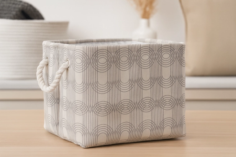 Cutie textilă de depozitare 30 × 30 × 24 cm cu model geometric și mânere din frânghie