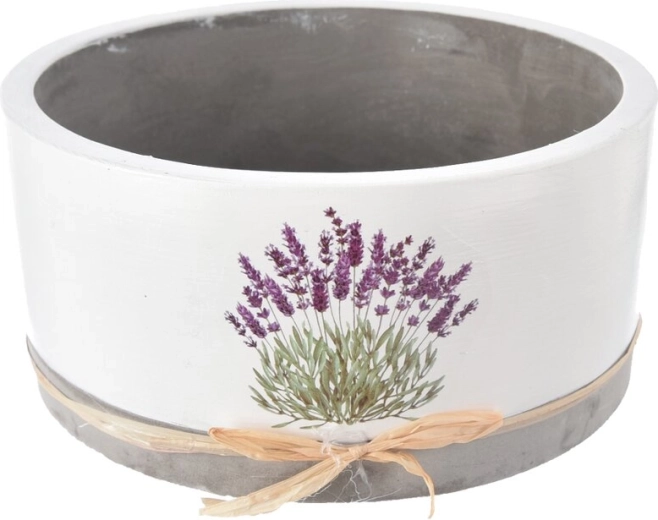 Ghiveci decorativ din beton alb cu motiv de lavandă 18 × 18 × 9 cm