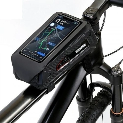 WildMan M90 geantă impermeabilă pentru cadru de bicicletă cu husă pentru telefon, neagră