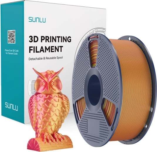 Filament bicolor Sunlu PLA+ Silk pentru imprimare 3D (roșu/auriu)