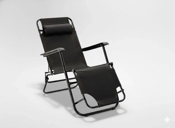 Șezlong de grădină pliabil cu perniță, negru