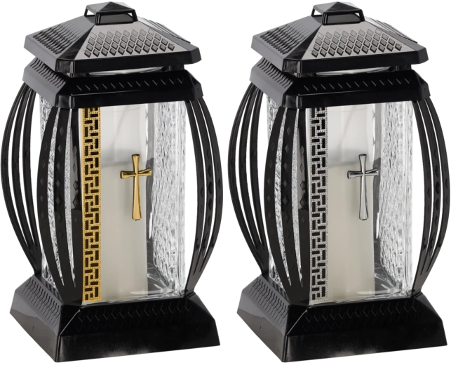 Lumânare cimiterială Prima Vera cu sclipici și cruce – auriu sau argintiu, 28 cm, 45 h