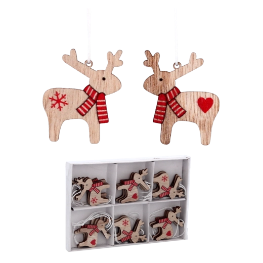 Set de 18 ornamente de Crăciun din lemn în formă de ren CHOMIK