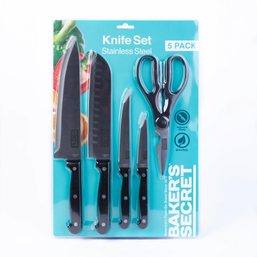 Set Baker's Secret cu 4 cuțite de bucătărie și foarfecă
