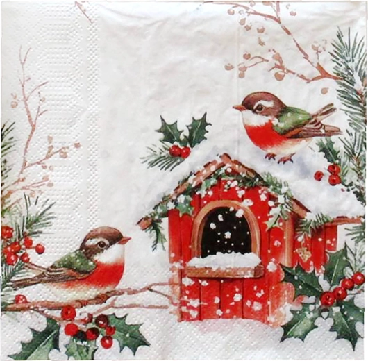 Șervețele de Crăciun cu căsuță pentru păsări 33 × 33 cm