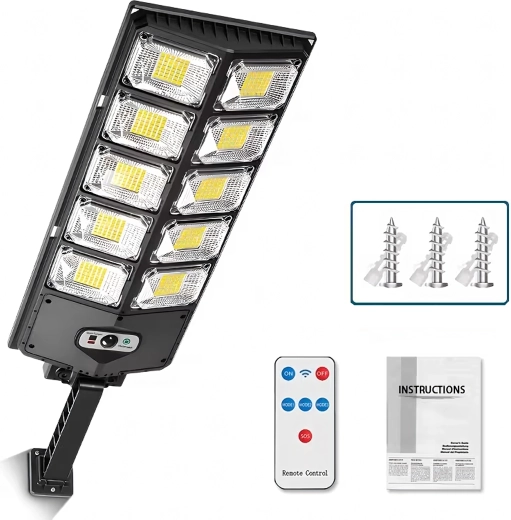 Lampă LED solară de exterior cu senzor de mișcare și amurg, telecomandă