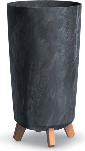 Ghiveci GRACIA Tubus Slim efect beton 24 cm antracit pe picioare din lemn