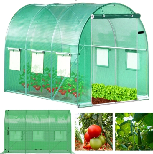 Tunel de seră din folie pentru grădină 4 × 2,5 × 2 m, 10 m², cadru metalic și prelată rezistentă la UV