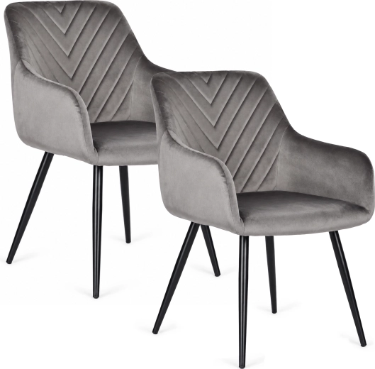 Set de 2 scaune tapițate cu catifea ModernHome, gri închis