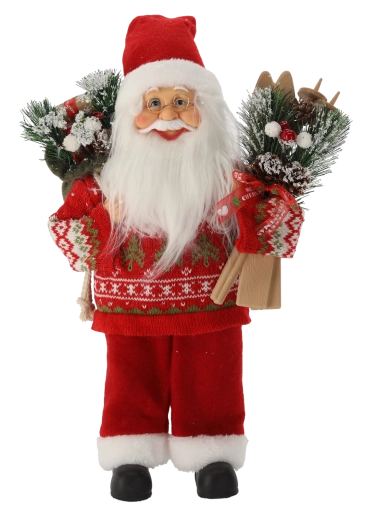 Moș Crăciun decorativ în picioare cu schiuri, 40 cm