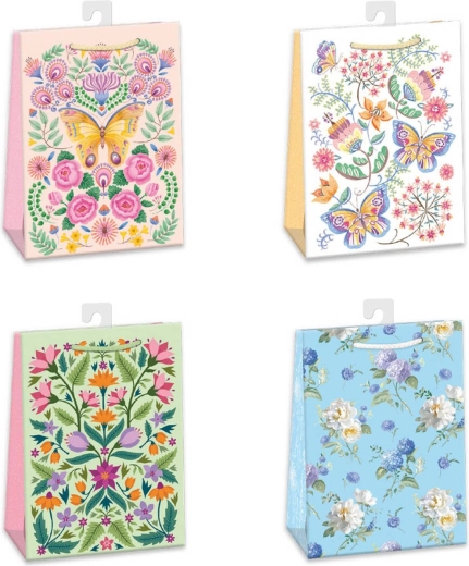 Pungă cadou cu motiv de flori și fluturi 23 × 32 cm – 1 bucată