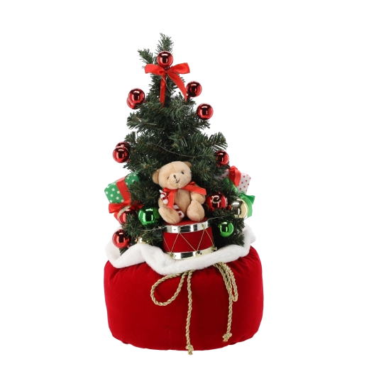 Brad artificial de Crăciun în săculeț cu jucării și LED, 60 cm