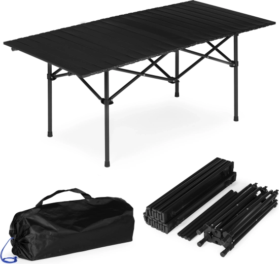 Masă de camping pliabilă 120 × 55 cm cu geantă, neagră, MultiGarden