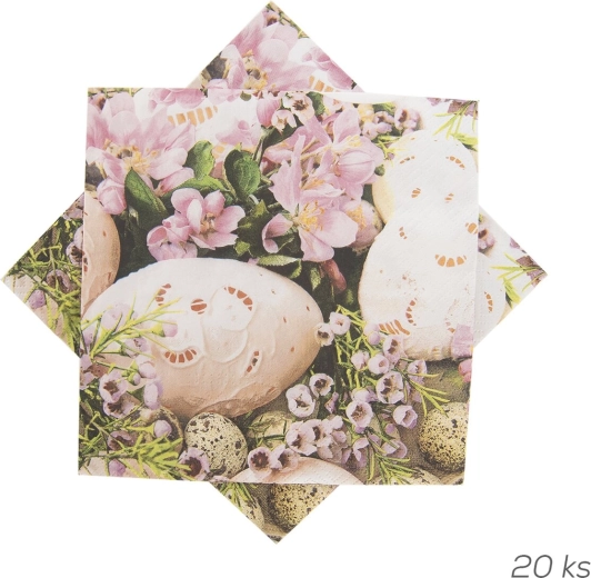 Șervețele de hârtie cu motiv de ouă și flori 33 × 33 cm, 20 buc.