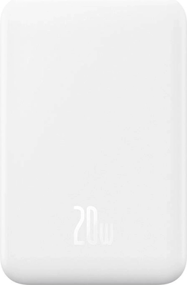 Power bank magnetic mini Baseus 5000 mAh cu USB‑C 20 W și încărcare wireless – albă