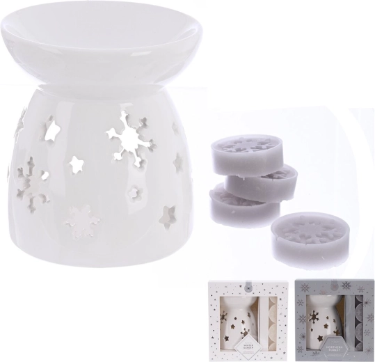 Lampă aromată din dolomit alb cu 5 ceară parfumată (2 variante)