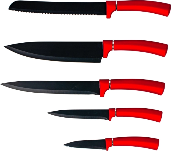 Set de cuțite de bucătărie Kitchisimo cu suprafață antiaderentă, 5 piese, roșu