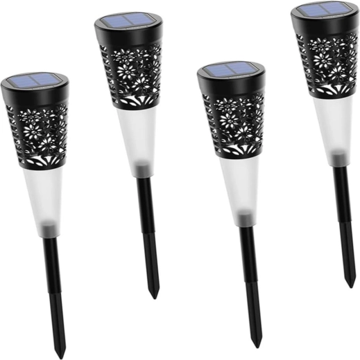 Lămpi LED solare de înfipt în pământ, cu model floral, 5 LED-uri, set de 4 bucăți