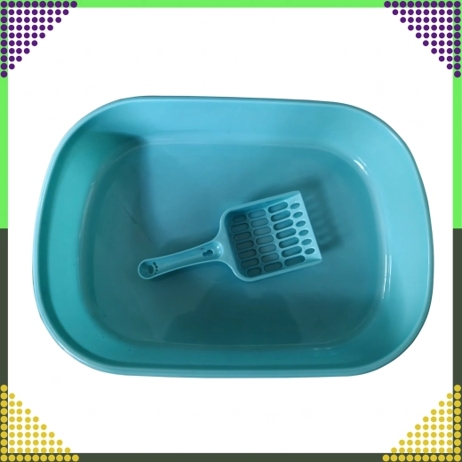 Toaletă deschisă pentru pisici cu lopățică 41 × 31 × 9 cm (albastră)