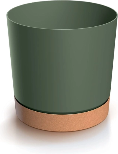 Ghiveci cu farfurie TUBO PM 33,8 cm verde închis cu suport Naturo ECO