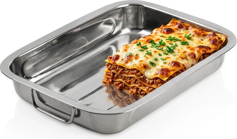 Tavă din inox Vilde 30,5 × 22,5 × 5 cm cu mânere rabatabile