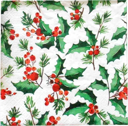 Șervețele de Crăciun cu motiv de ilex, 3 straturi, 33 × 33 cm - 1 bucată