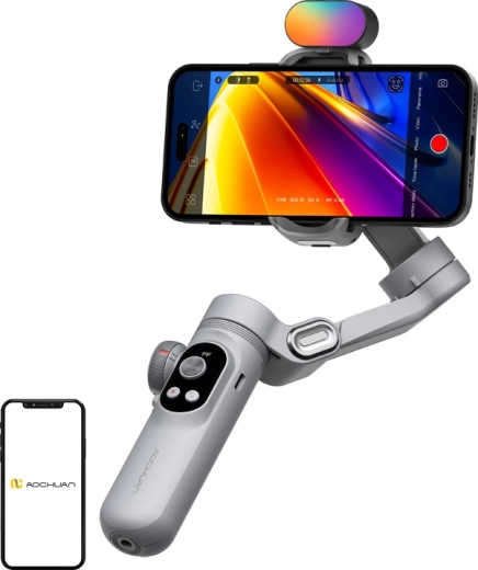 Aochuan Smart X Pro stabilizator inteligent pe 3 axe pentru mobil cu lumină RGB (gri)