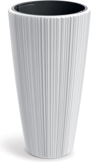 Ghiveci ORO 39 cm alb cu șanțuri verticale