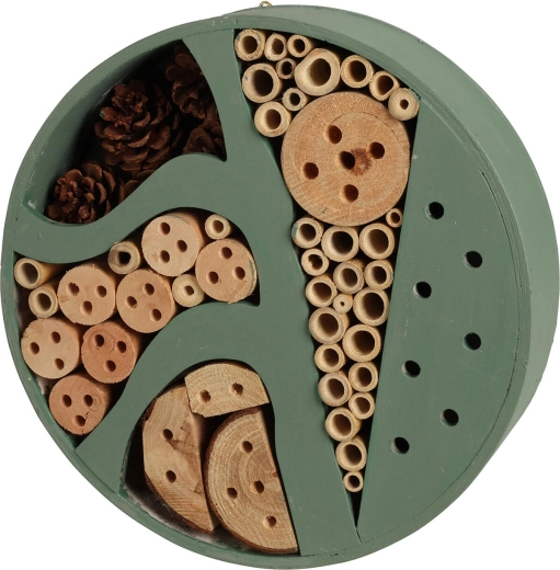 Hotel pentru insecte din lemn, diametru 25 cm, gri/verde