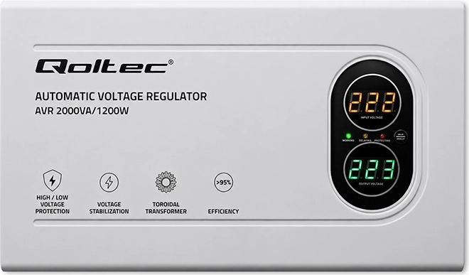 Stabilizator automat de tensiune Qoltec AVR 2000VA / 1200W cu transformator toroidal