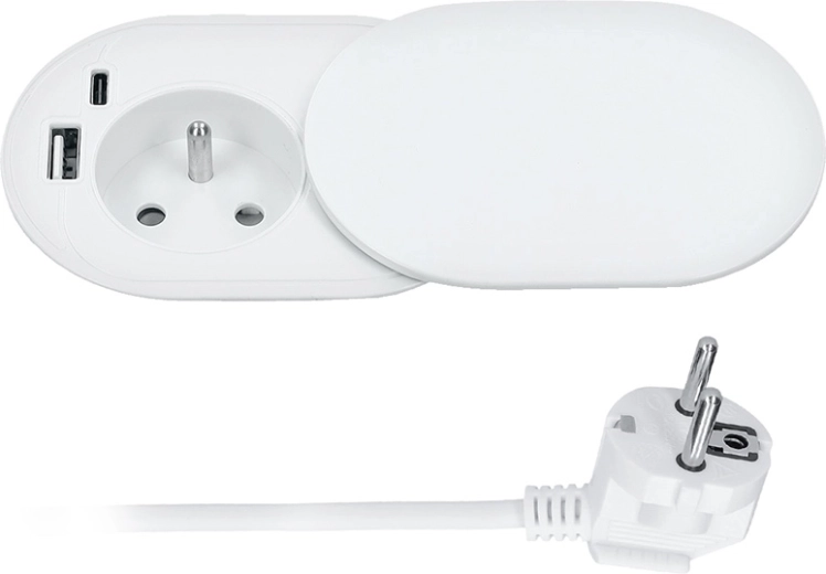 Solight priză încastrabilă 230 V cu USB-A și USB-C (20 W PD), capac glisant, 2 m, alb mat