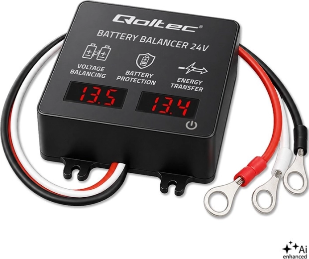 Balancer de tensiune 24 V pentru 2× acumulatori de 12 V, 5 A (AGM, GEL, LiFePO4) cu afișaj LED