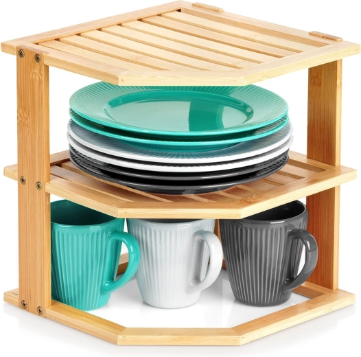 Etajeră de colț din bambus pentru bucătărie 25 × 25 × 27 cm