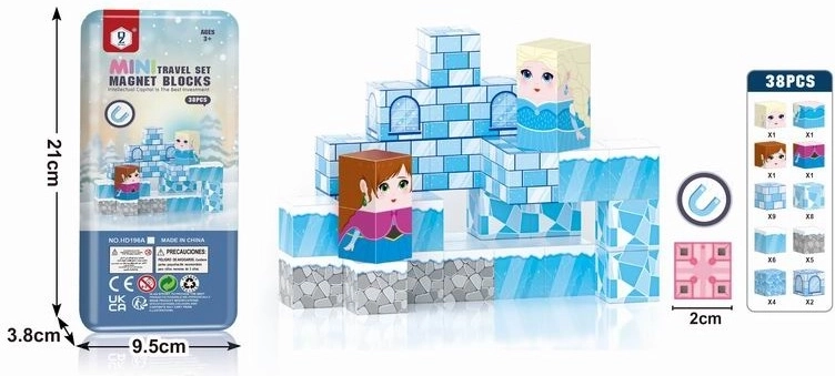 Cuburi magnetice Kraina Śniegu – set de construcție 38 de piese, 2 cm