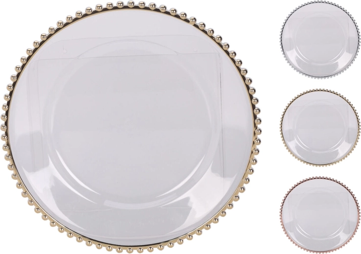 Farfurie din plastic 33 cm cu margine colorată, transparentă